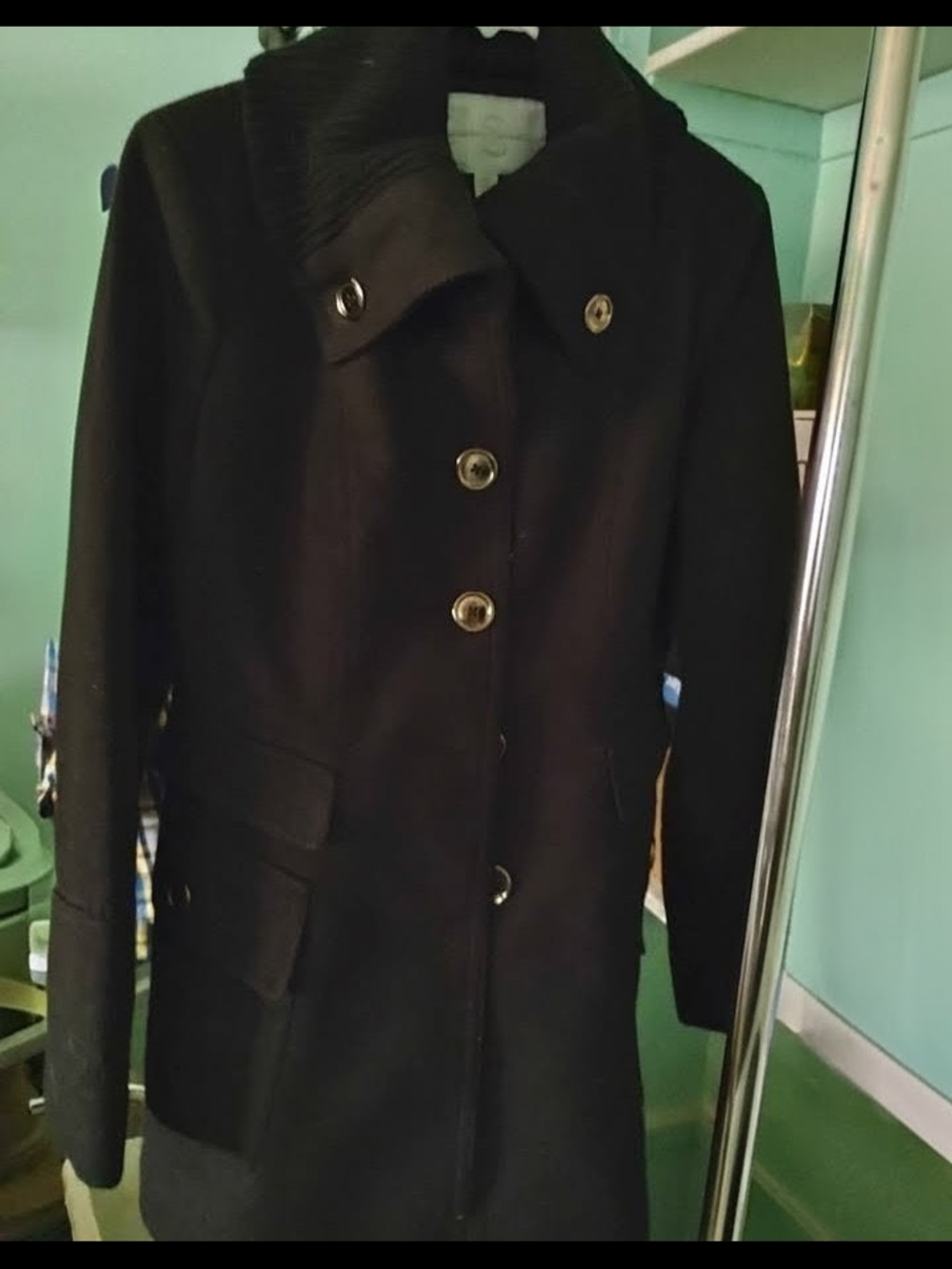 Jessica Simpson Black Wool Pea Coat with Button Closure
